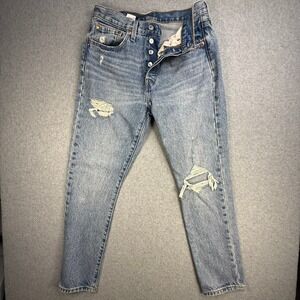 Levis 501 Original Fit Jeans Womens 25 Light Wash Blue Distressed Denim Straight